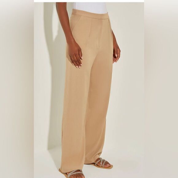 Tailored Wide Leg Twill Crepe Pant, Sand - Picture 3 of 10